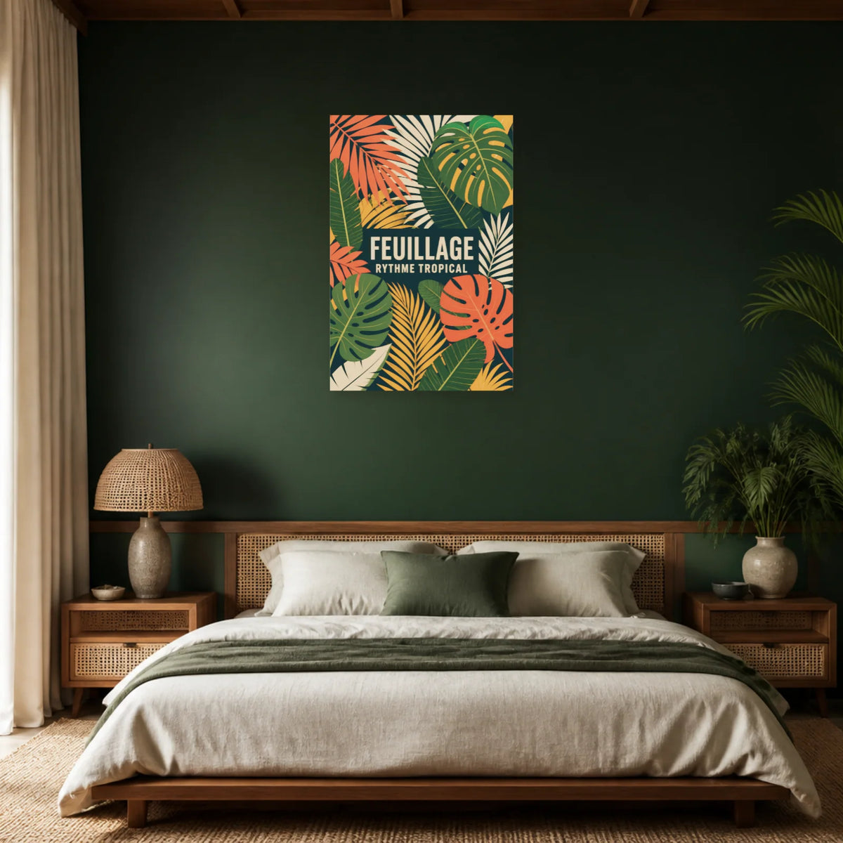 Affiche Feuillage – Rythme tropical dans une chambre - Art Virtuoso