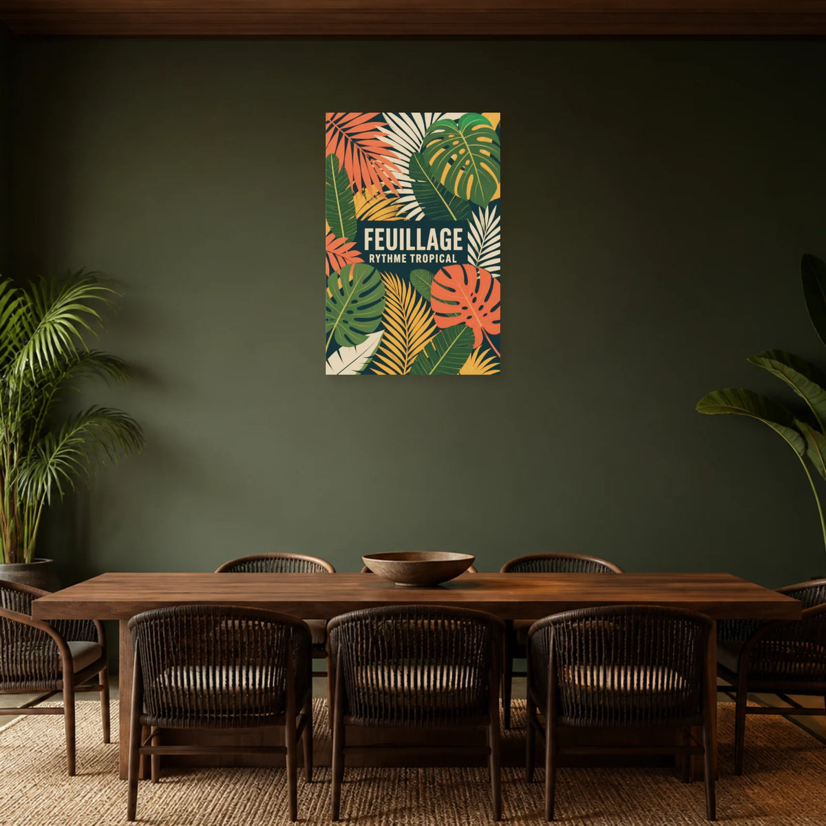 Affiche Feuillage – Rythme tropical dans une salle à manger - Art Virtuoso
