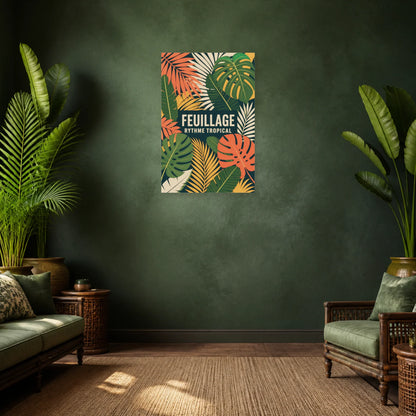Affiche Feuillage – Rythme tropical dans un salon - Art Virtuoso