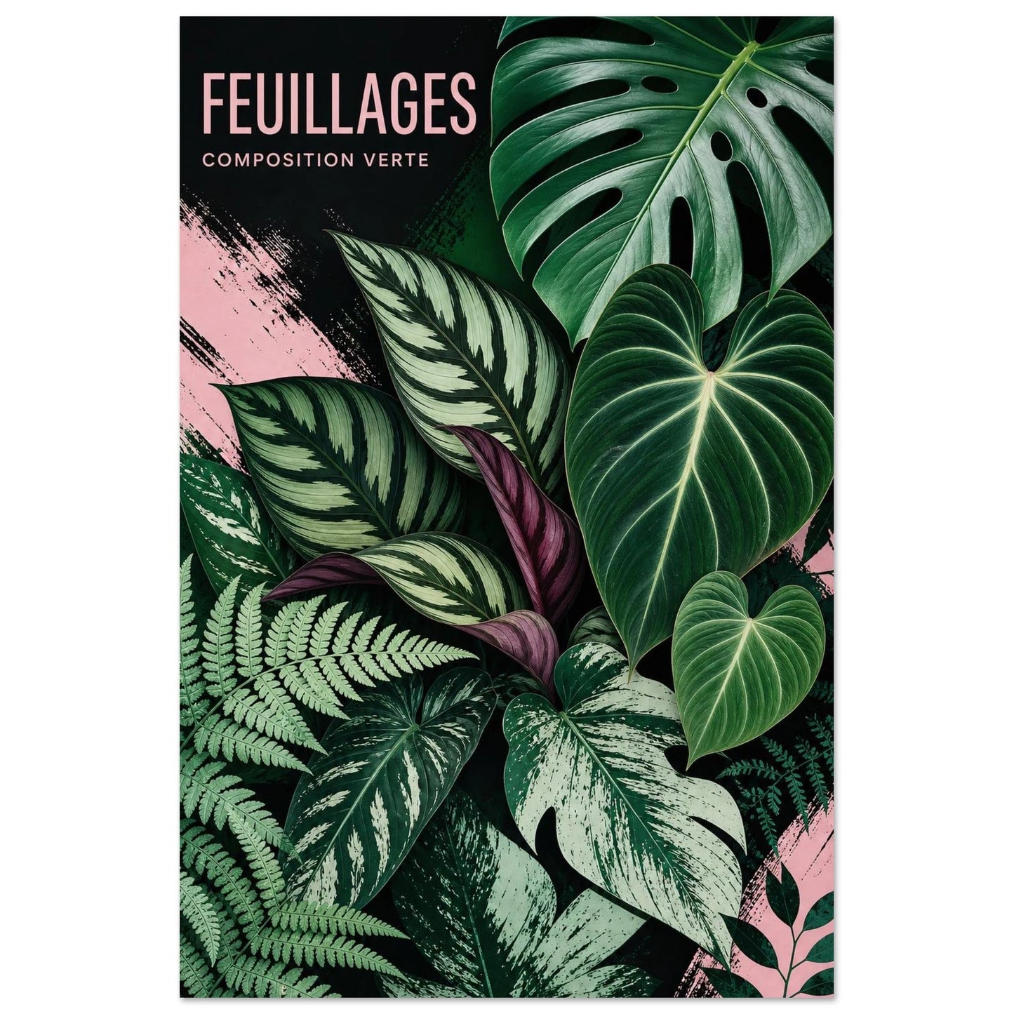 Affiche Feuillages – Composition Verte, sérigraphie illustrée verticale, format 40 × 60 cm