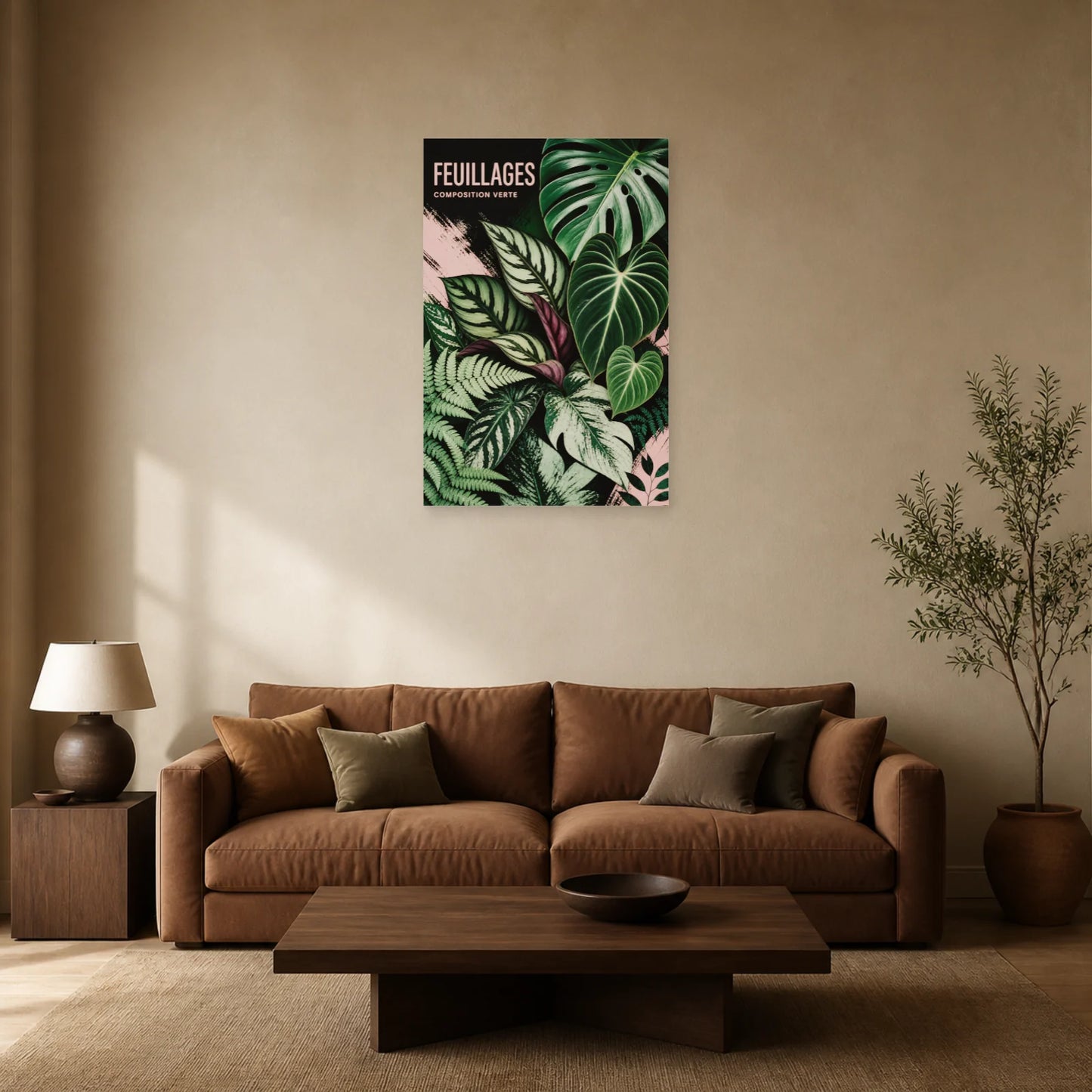 Affiche Feuillages – Composition Verte dans un salon - Art Virtuoso
