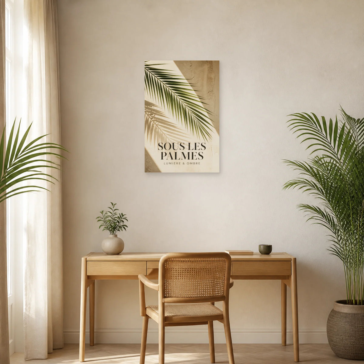 Affiche Feuille de palmier – Jeu d’ombre dans un bureau - Art Virtuoso