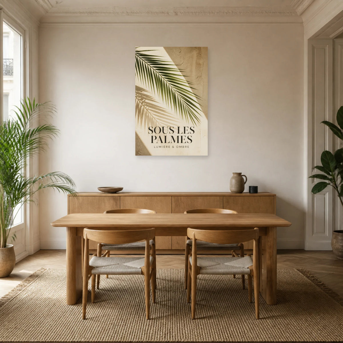 Affiche Feuille de palmier – Jeu d’ombre dans une salle à manger - Art Virtuoso