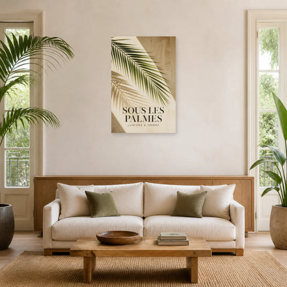 Affiche Feuille de palmier – Jeu d’ombre dans un salon - Art Virtuoso