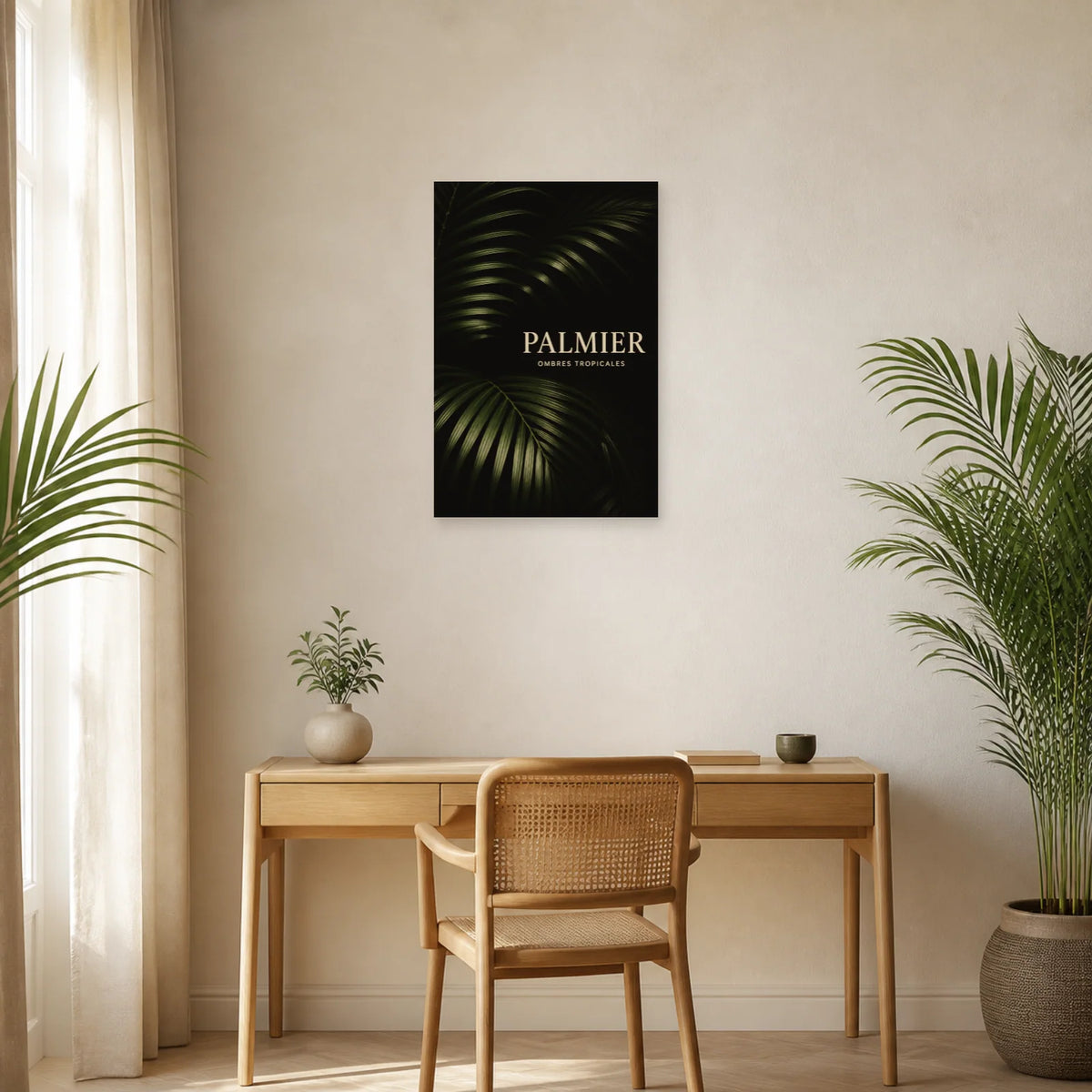 Affiche Feuilles de palmier – Fond noir dans un bureau - Art Virtuoso