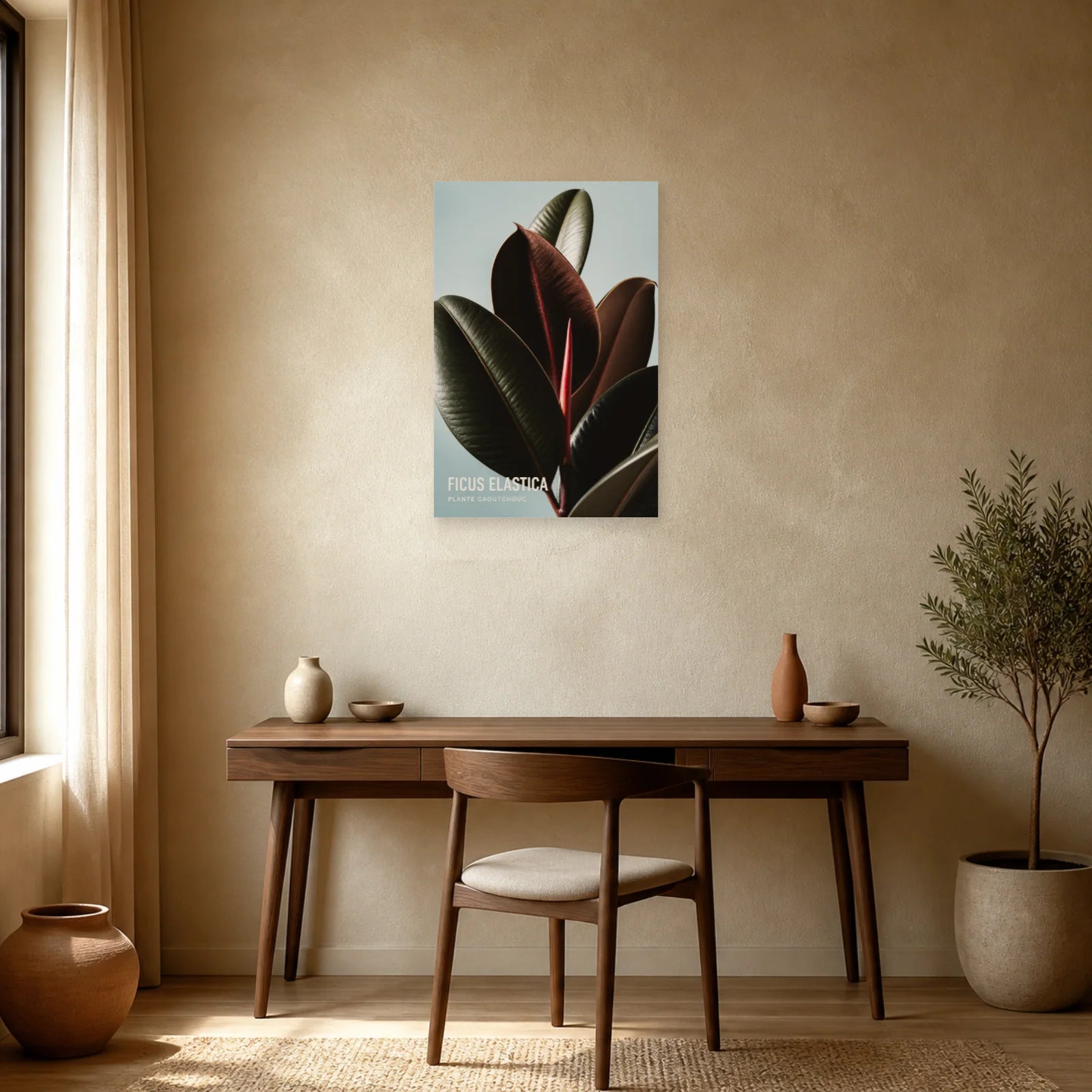 Affiche Ficus Elastica – Plante Caoutchouc dans un bureau - Art Virtuoso