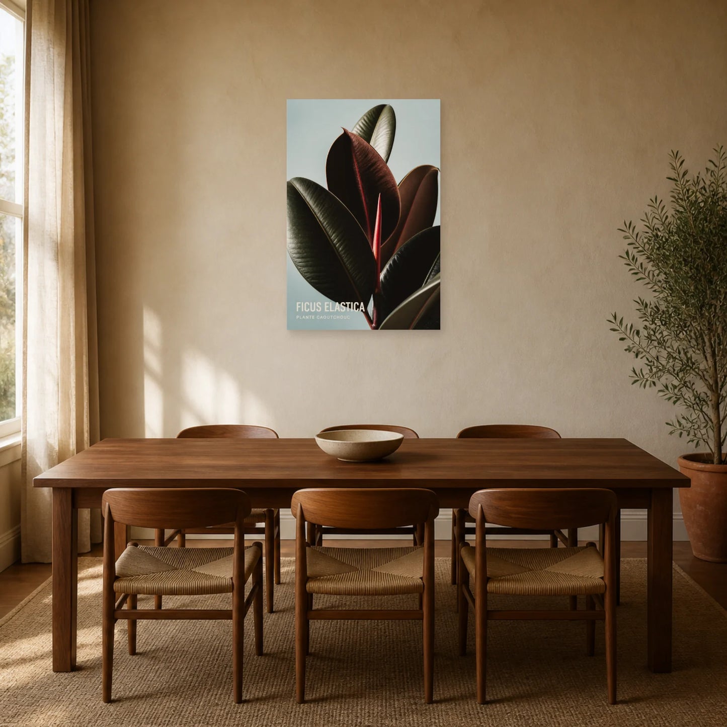 Affiche Ficus Elastica – Plante Caoutchouc dans une salle à manger - Art Virtuoso