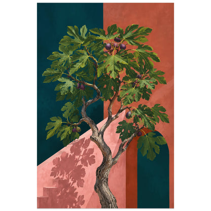 Affiche Figuier – Feuilles terracotta, illustration botanique éditoriale / modernisme verticale, format 40 × 60 cm
