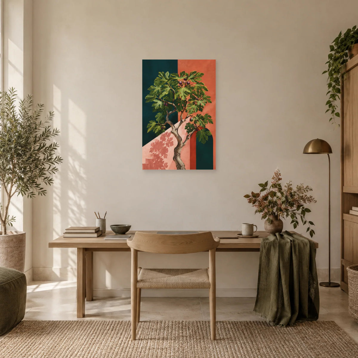 Affiche Figuier – Feuilles terracotta dans un bureau - Art Virtuoso