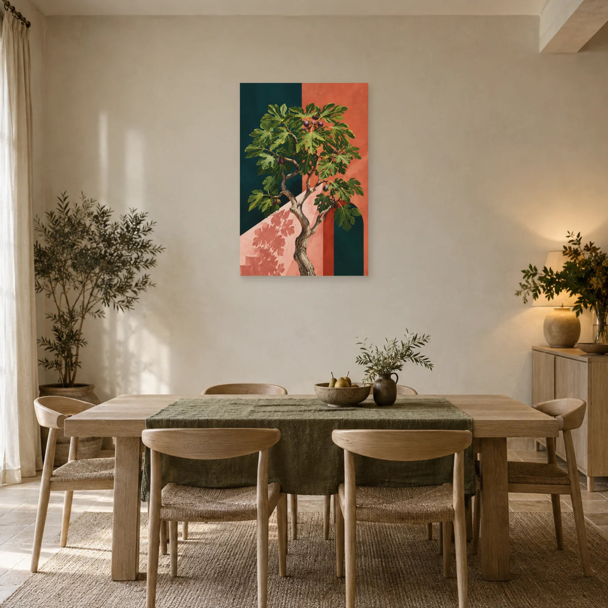 Affiche Figuier – Feuilles terracotta dans une salle à manger - Art Virtuoso