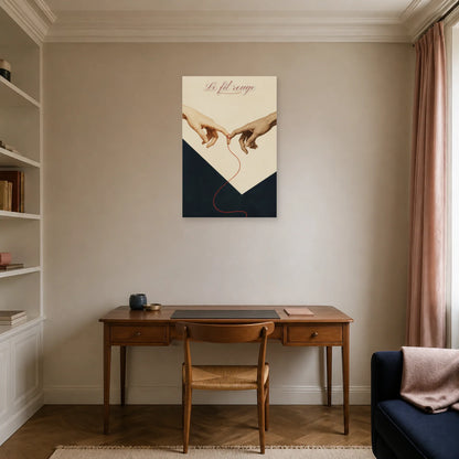 Affiche Le fil rouge - Mains amoureuses dans un bureau - Art Virtuoso