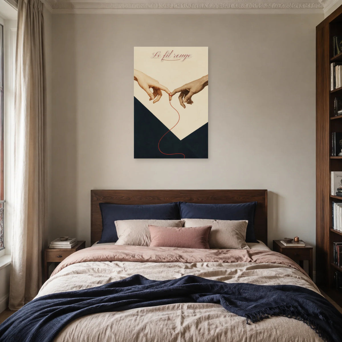 Affiche Le fil rouge - Mains amoureuses dans une chambre - Art Virtuoso