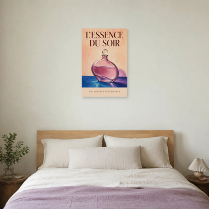 Affiche Flacon de parfum, l’essence du soir dans une chambre - Art Virtuoso