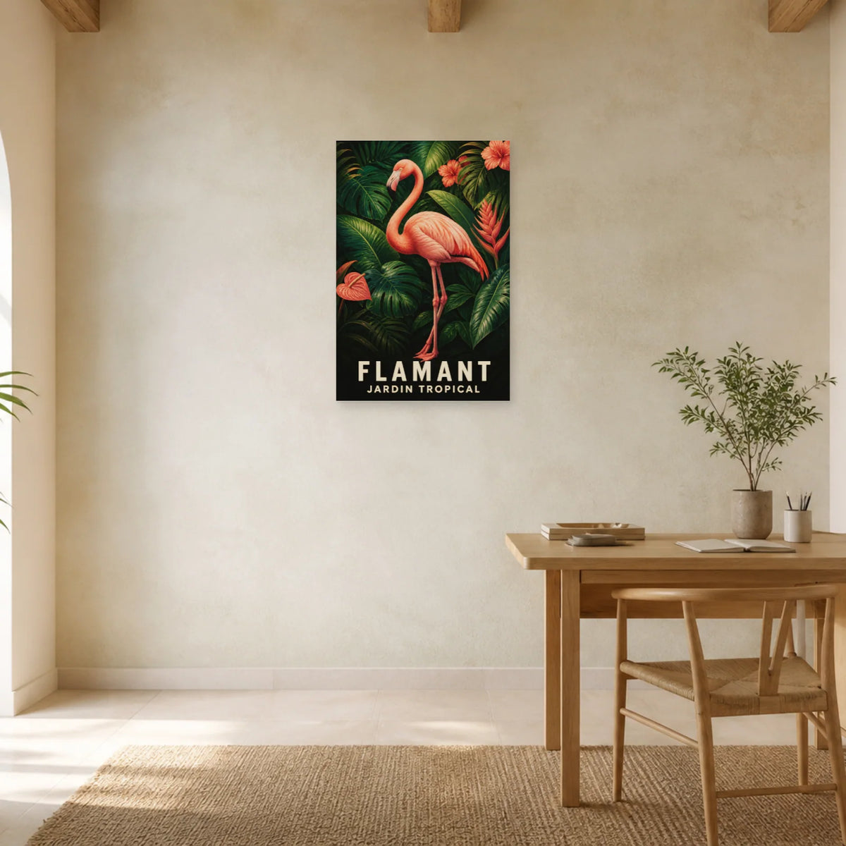 Affiche Flamant – Jardin tropical dans un bureau - Art Virtuoso