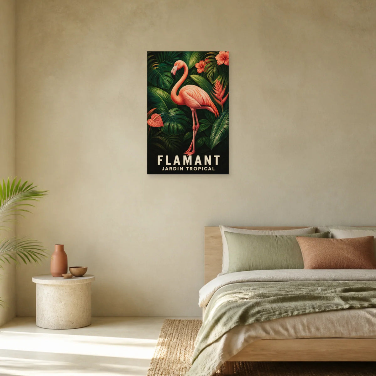 Affiche Flamant – Jardin tropical dans une chambre - Art Virtuoso