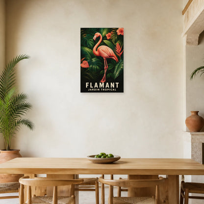 Affiche Flamant – Jardin tropical dans une salle à manger - Art Virtuoso