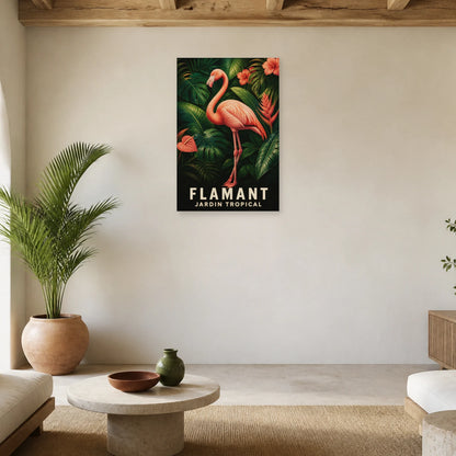 Affiche Flamant – Jardin tropical dans un salon - Art Virtuoso