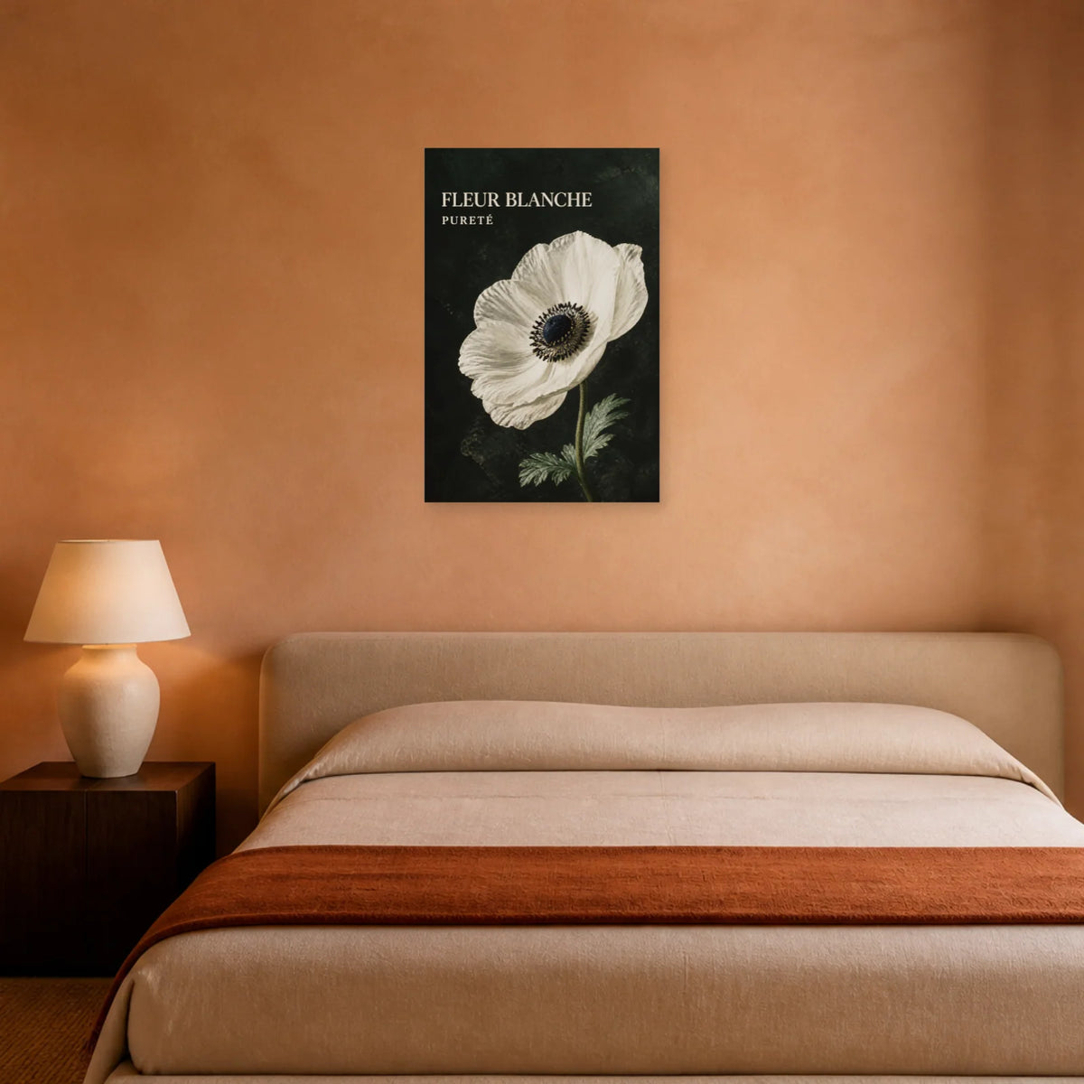 Affiche Fleur Blanche – Pureté dans une chambre - Art Virtuoso