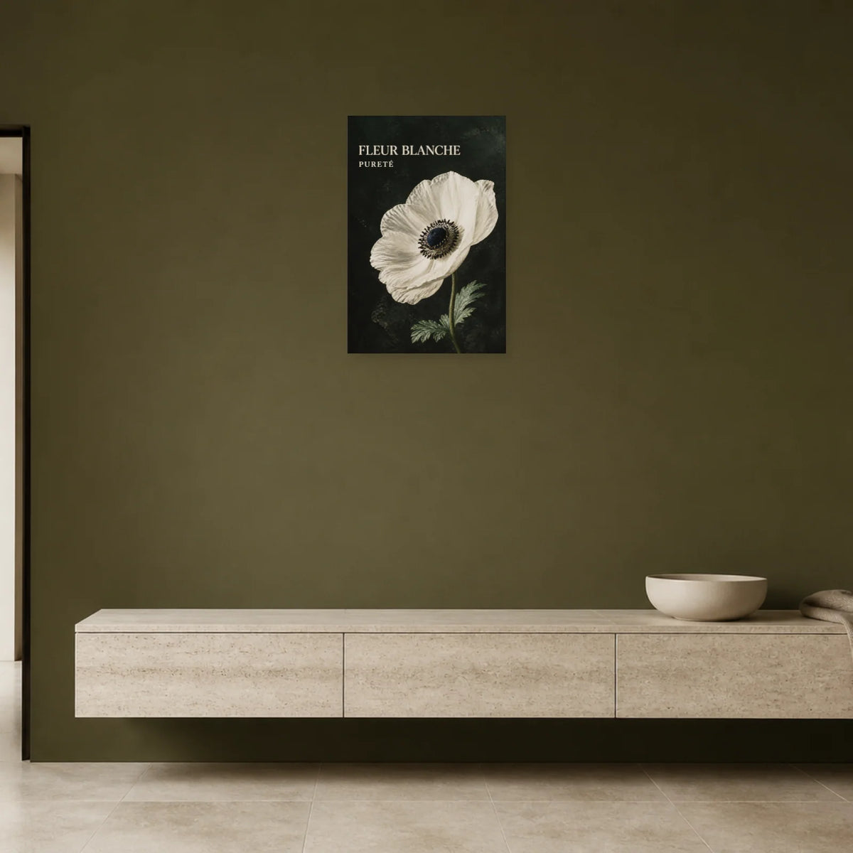Affiche Fleur Blanche – Pureté dans une entrée ou un couloir - Art Virtuoso