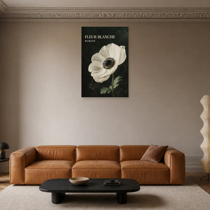 Affiche Fleur Blanche – Pureté dans un salon - Art Virtuoso