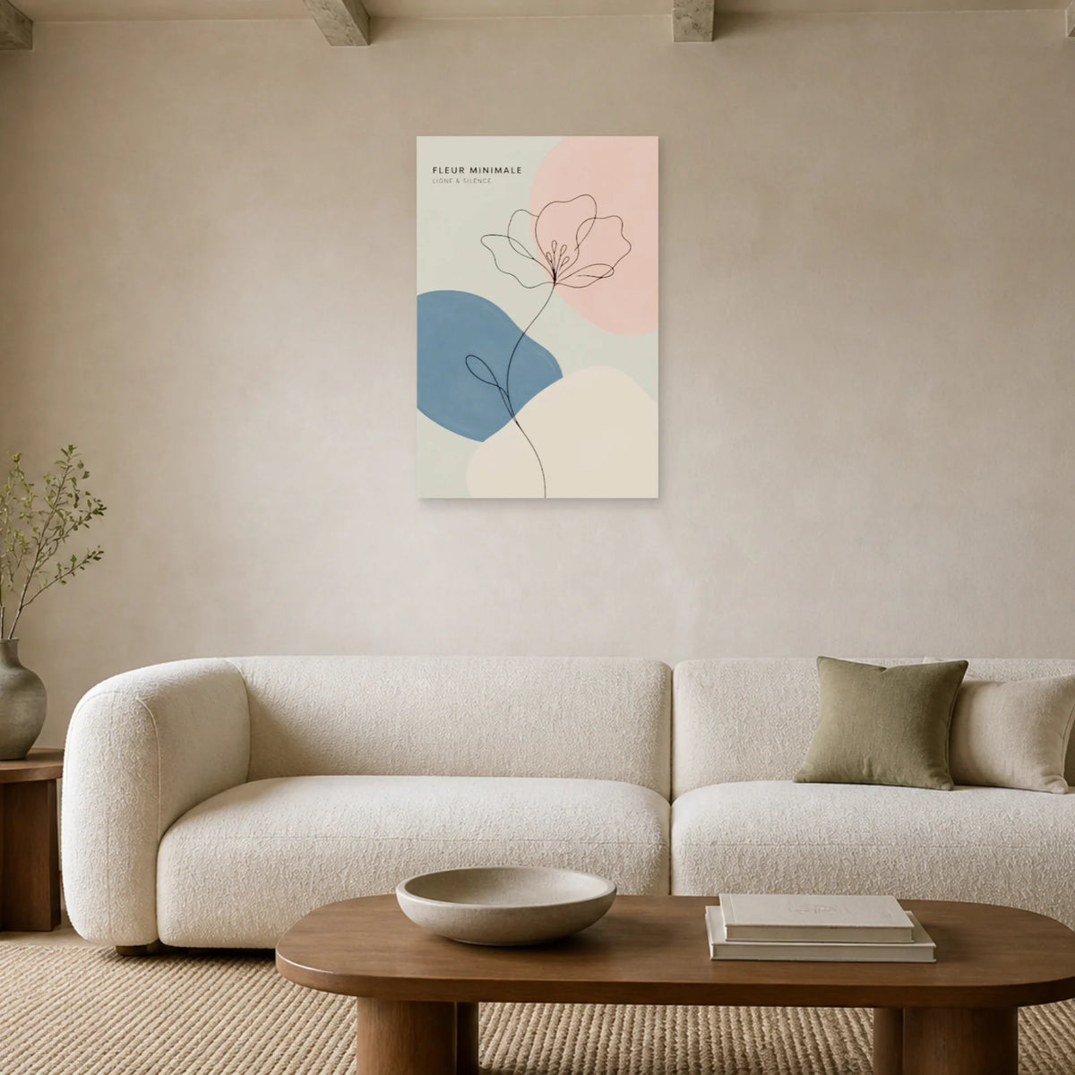 Affiche Fleur Minimale – Ligne & Silence dans un salon - Art Virtuoso