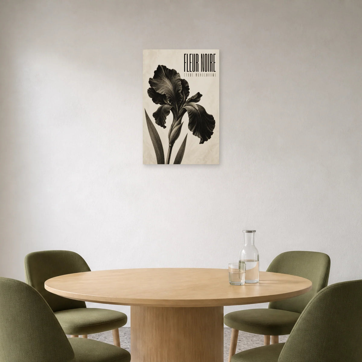Affiche Fleur Noire – Étude Monochrome dans une salle à manger - Art Virtuoso