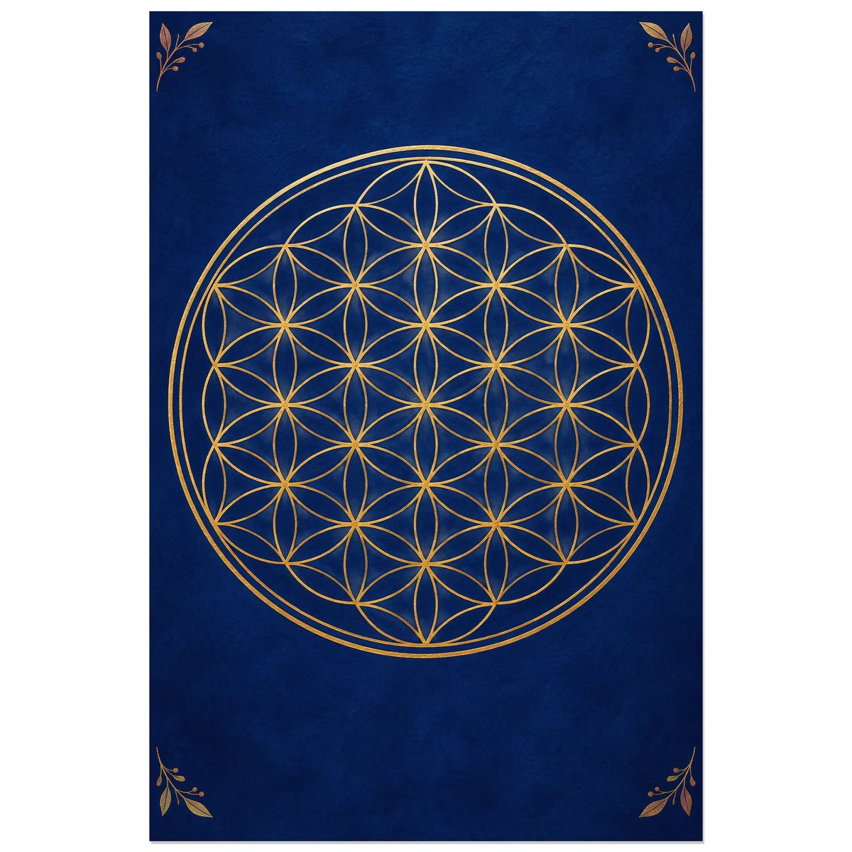 Cercles dorés de fleur de vie sur bleu outremer, affiche 30 × 45 cm