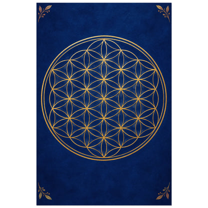 Cercles dorés de fleur de vie sur bleu outremer, affiche 30 × 45 cm