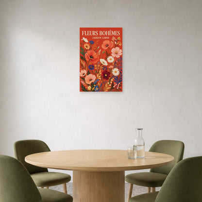 Affiche Fleurs Bohèmes – Jardin Libre dans une salle à manger - Art Virtuoso