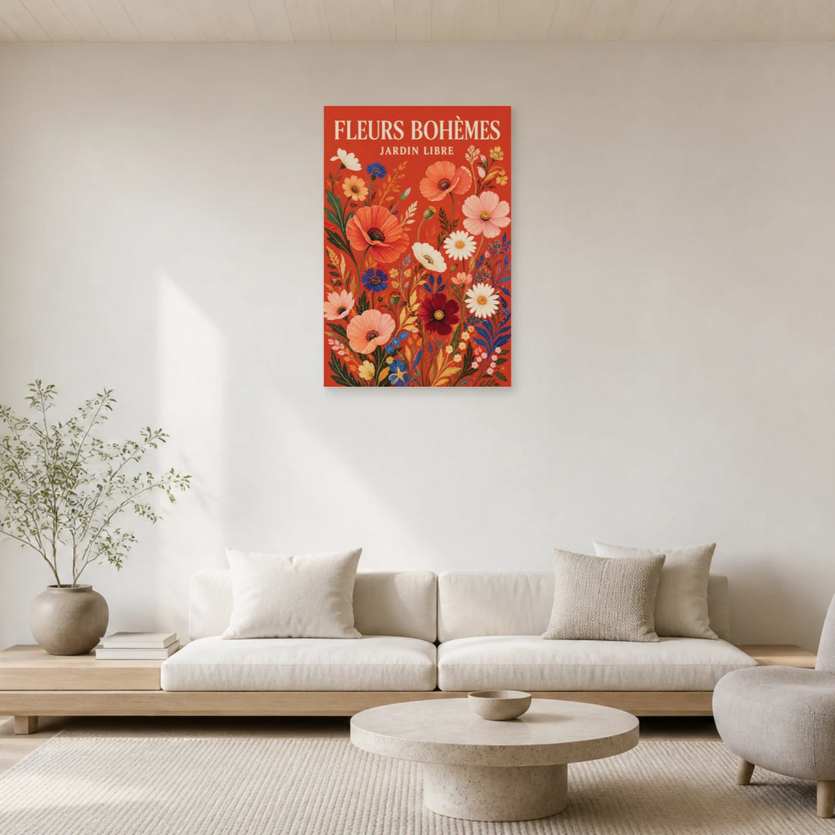 Affiche Fleurs Bohèmes – Jardin Libre dans un salon - Art Virtuoso