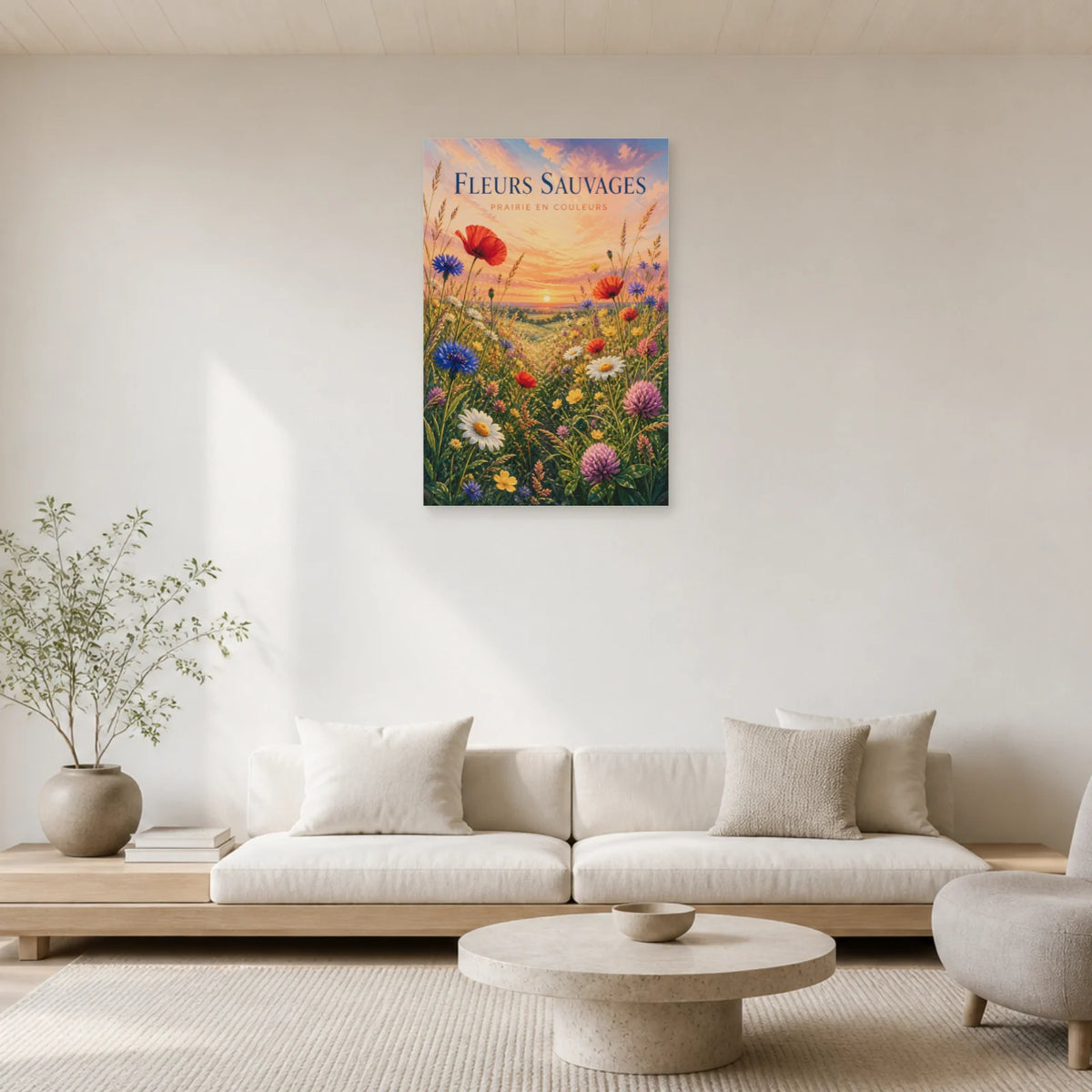 Affiche Fleurs Sauvages – Prairie en Couleurs dans un salon - Art Virtuoso