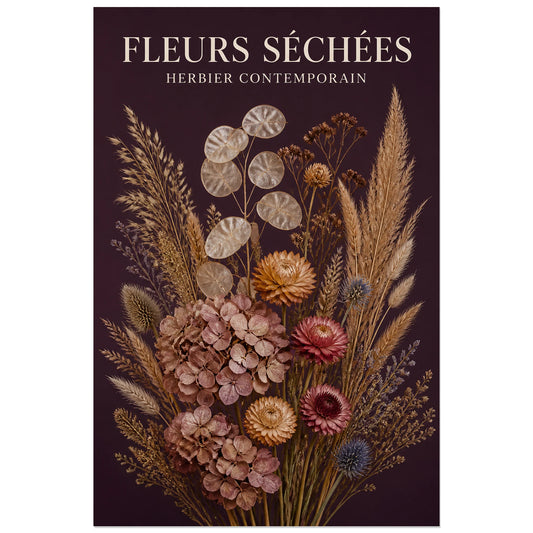 Affiche Fleurs Séchées – Herbier Contemporain, photographie de nature morte florale verticale, format 30 × 45 cm