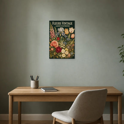 Affiche Fleurs Vintage – Jardin d’Autrefois dans un bureau - Art Virtuoso