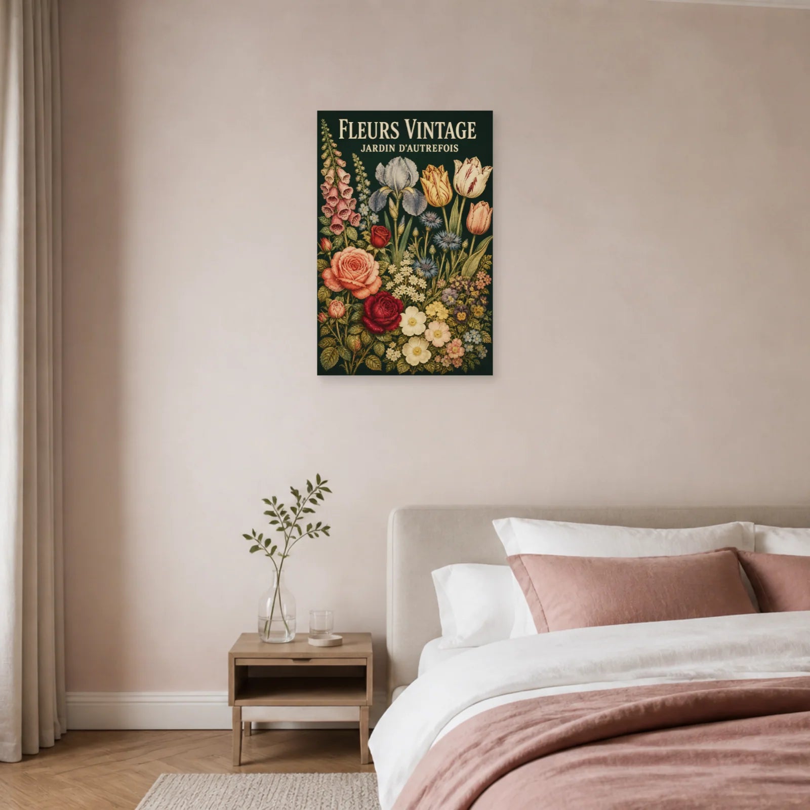 Affiche Fleurs Vintage – Jardin d’Autrefois dans une chambre - Art Virtuoso