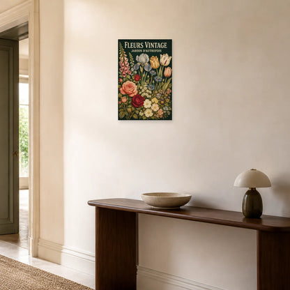 Affiche Fleurs Vintage – Jardin d’Autrefois dans une entrée ou un couloir - Art Virtuoso