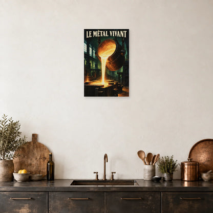 Affiche Fonderie - Le métal vivant dans une salle à manger - Art Virtuoso