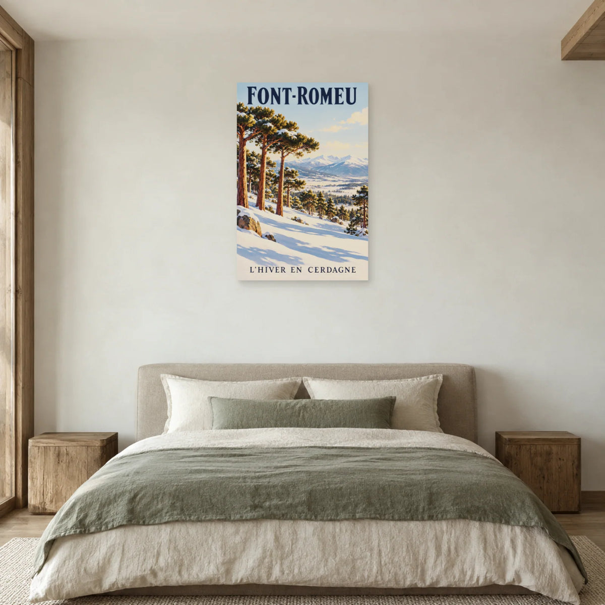 Affiche Font-Romeu - Pins et neige dans une chambre - Art Virtuoso