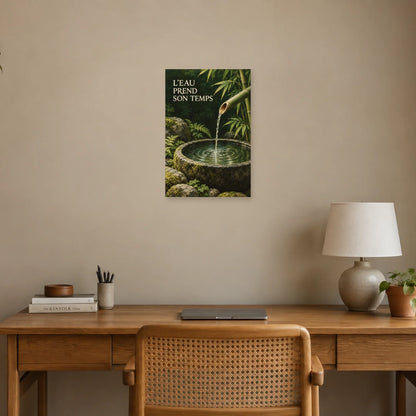 Affiche Fontaine de bambou - L'eau prend son temps dans un bureau - Art Virtuoso
