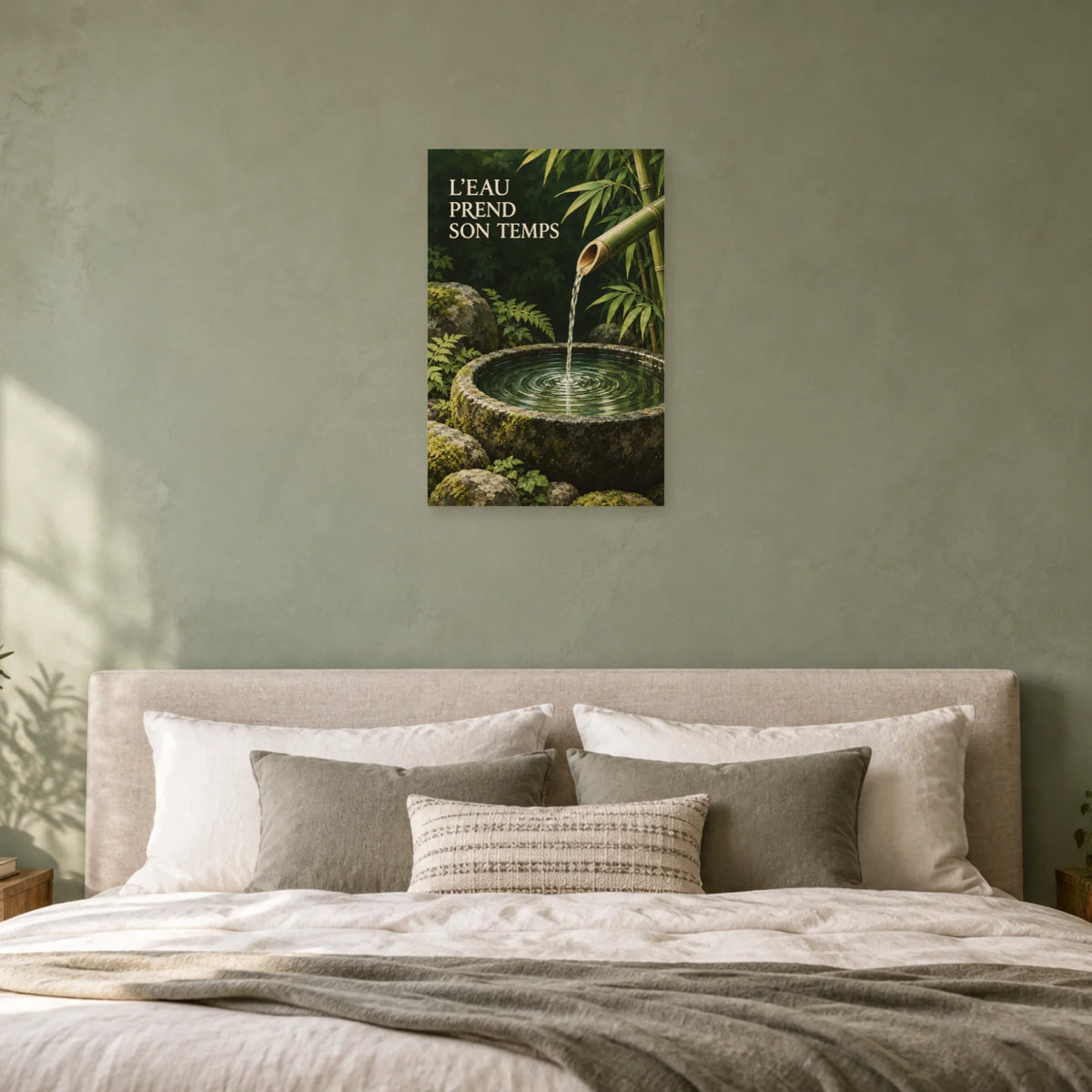 Affiche Fontaine de bambou - L'eau prend son temps dans une chambre - Art Virtuoso