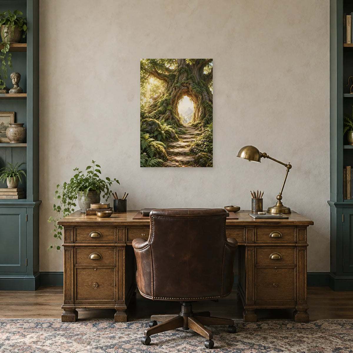Affiche forêt à l’arche lumineuse dans un bureau - Art Virtuoso