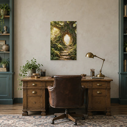 Affiche forêt à l’arche lumineuse dans un bureau - Art Virtuoso