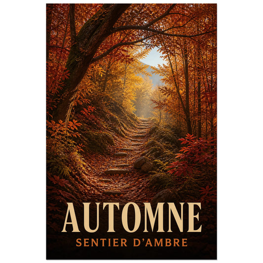 Affiche Automne – Sentier d'Ambre, photographie de paysage automnal verticale, format 30 × 45 cm