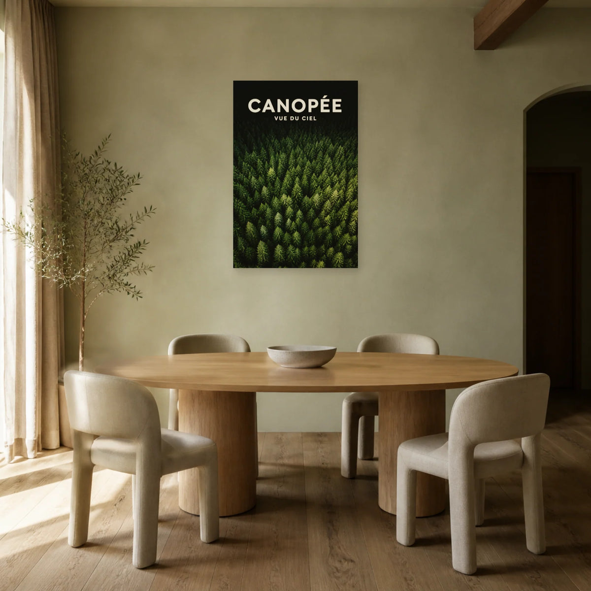 Affiche Canopée – Vue du ciel dans une salle à manger - Art Virtuoso