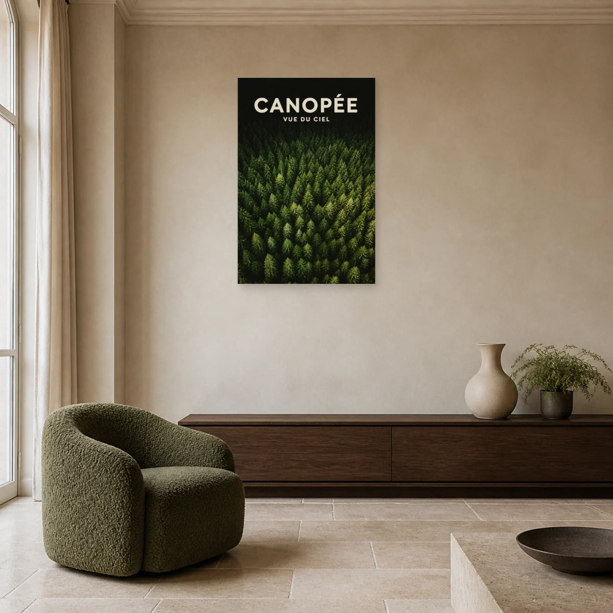 Affiche Canopée – Vue du ciel dans un salon - Art Virtuoso