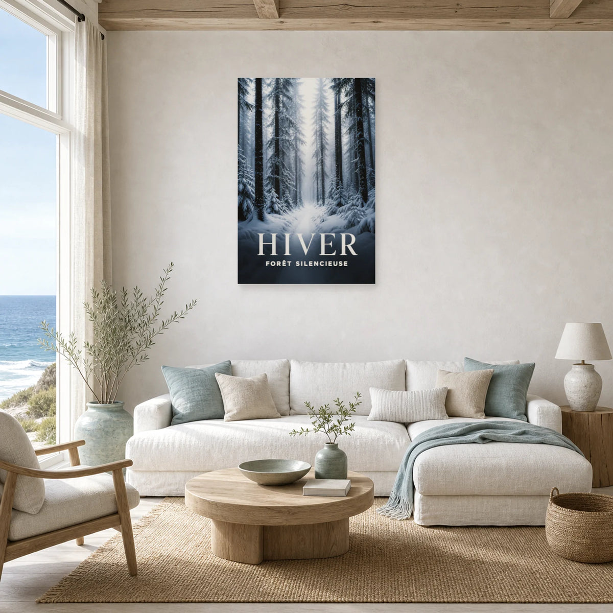 Affiche Hiver – Forêt Silencieuse dans un salon - Art Virtuoso