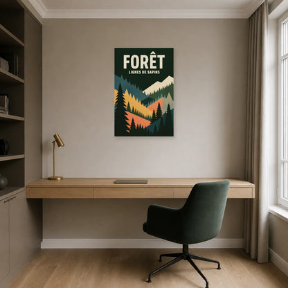 Affiche Forêt – Lignes de sapins dans un bureau - Art Virtuoso