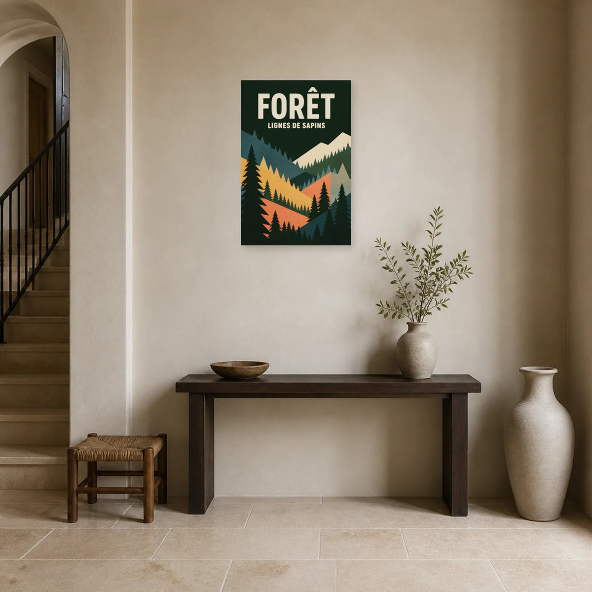 Affiche Forêt – Lignes de sapins dans une entrée ou un couloir - Art Virtuoso