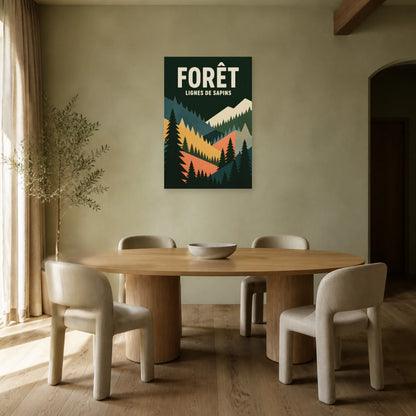 Affiche Forêt – Lignes de sapins dans une salle à manger - Art Virtuoso