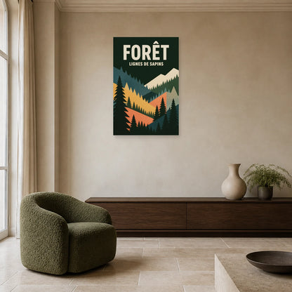 Affiche Forêt – Lignes de sapins dans un salon - Art Virtuoso