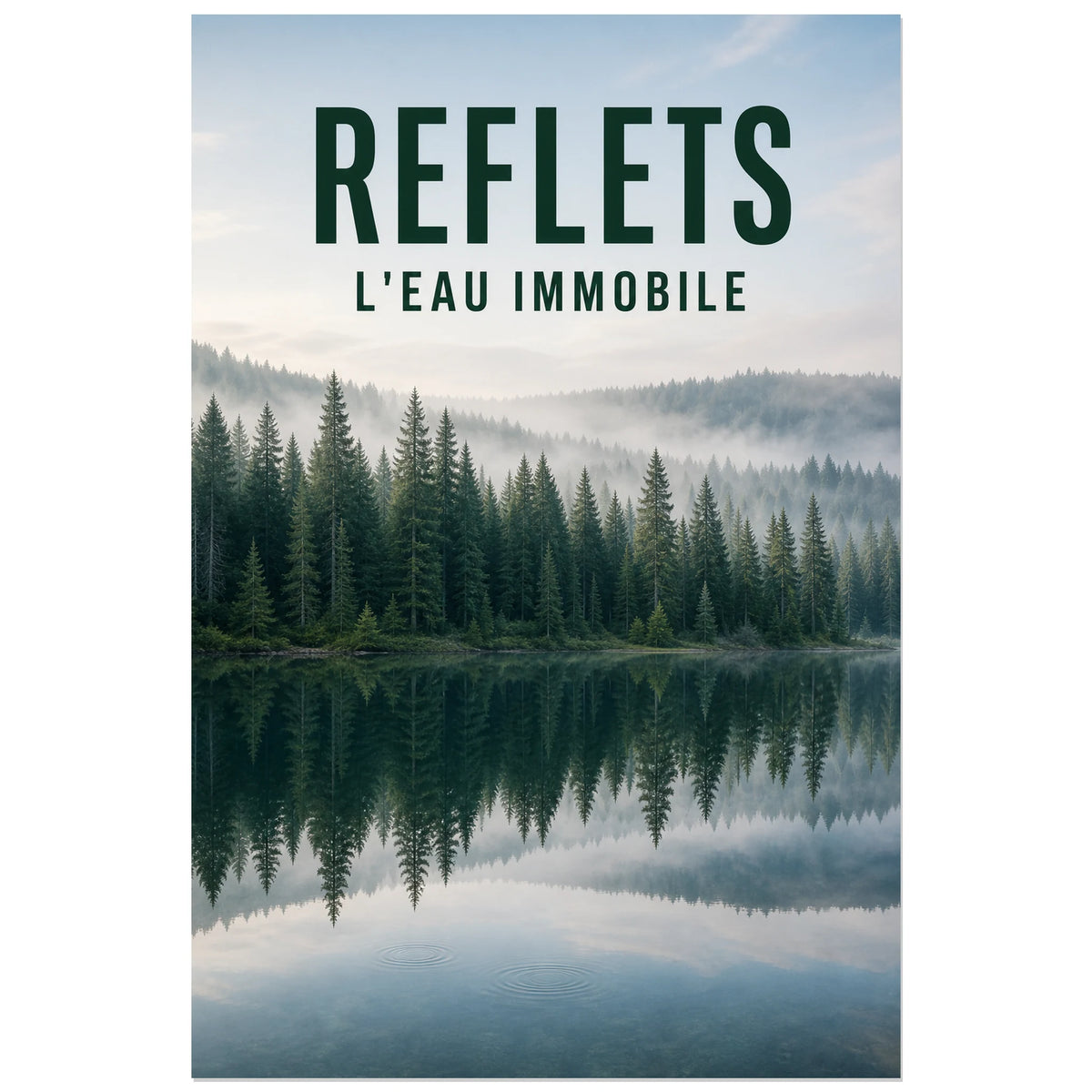 Affiche Reflets – L'eau immobile, photographie de paysage forestier calme et minimaliste verticale, format 40 × 60 cm